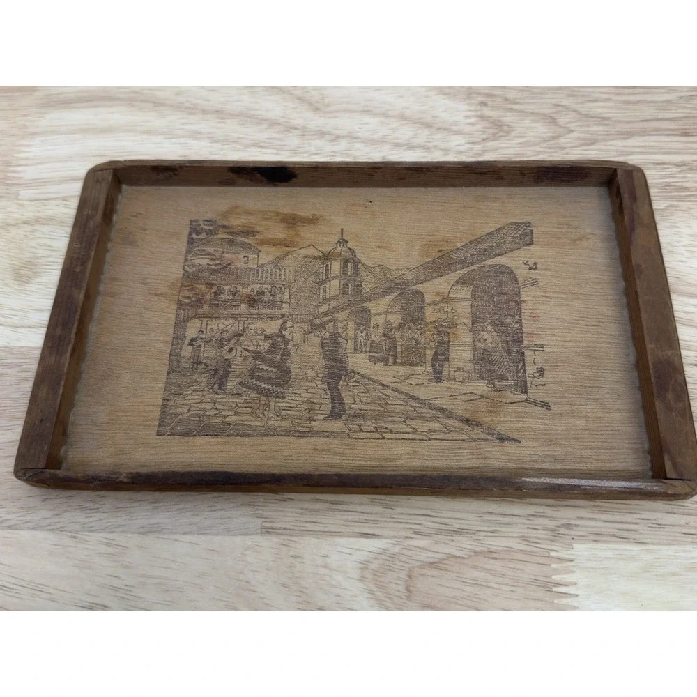 Vtg Golden State Box Factory California Redwood Tray San Gabriel Fiesta‎ 14